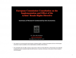 European Commission Consultation on the Implementation and Effect of ARR Directive by Arts Economics 2011